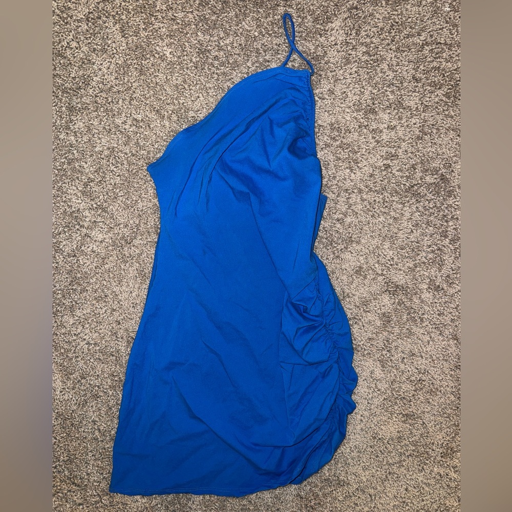 Pull&Bear Bright Blue One Shoulder Dress